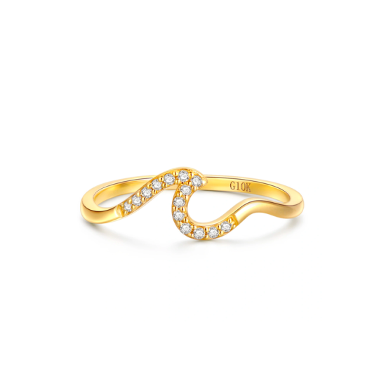 Anillo de compromiso personalizado con ondas sonoras y diamantes en forma circular de oro de 10 quilates