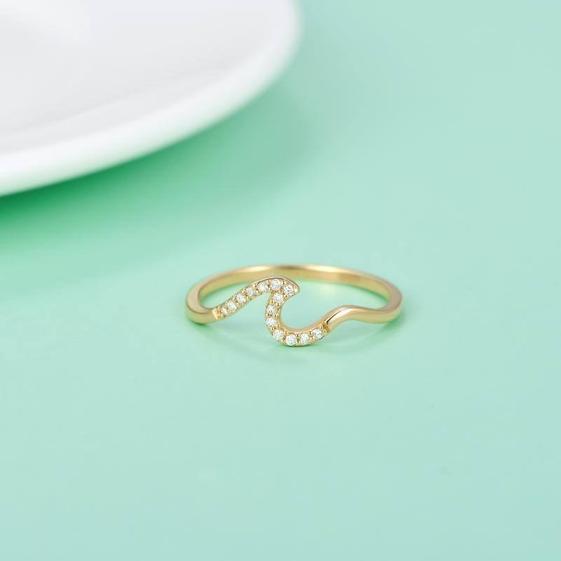 10K Gold Round Shaped Diamond Custom Personalized Sound Wave Engagement Ring 3EX IGI Certified-3