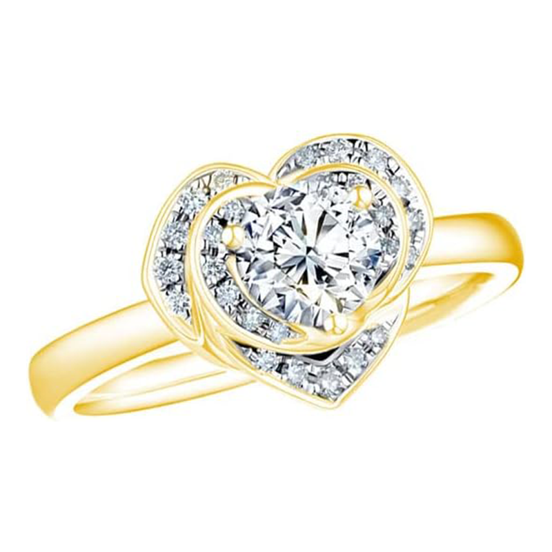 Fede nuziale in moissanite con cuore circolare in oro 10 carati per donna-1