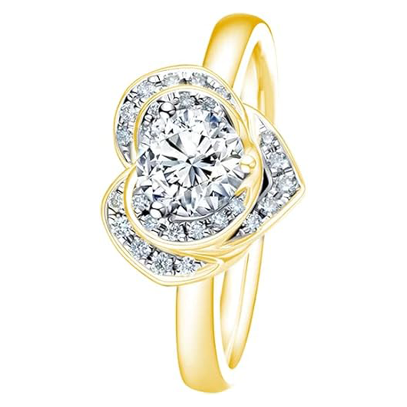 10K Gold Round Heart Moissanite Wedding Ring For Women-2