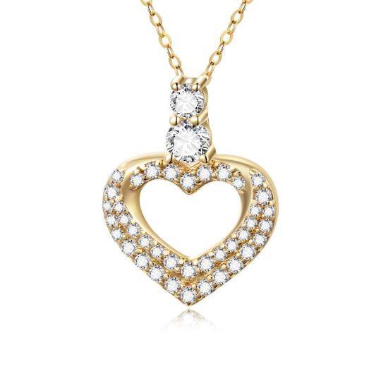 10K gouden cirkelvormige cubic zirconia hart hanger ketting