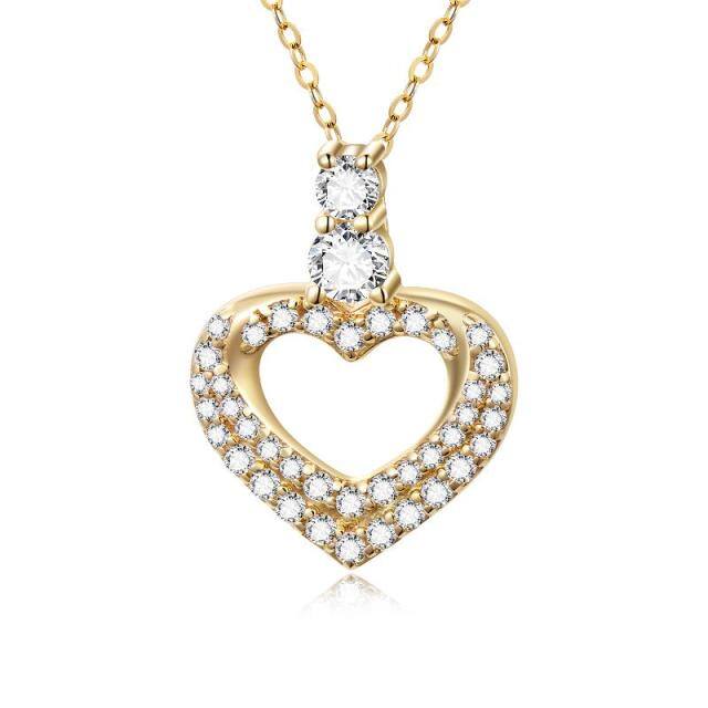 10K Gold Circular Shaped Cubic Zirconia Heart Pendant Necklace-5