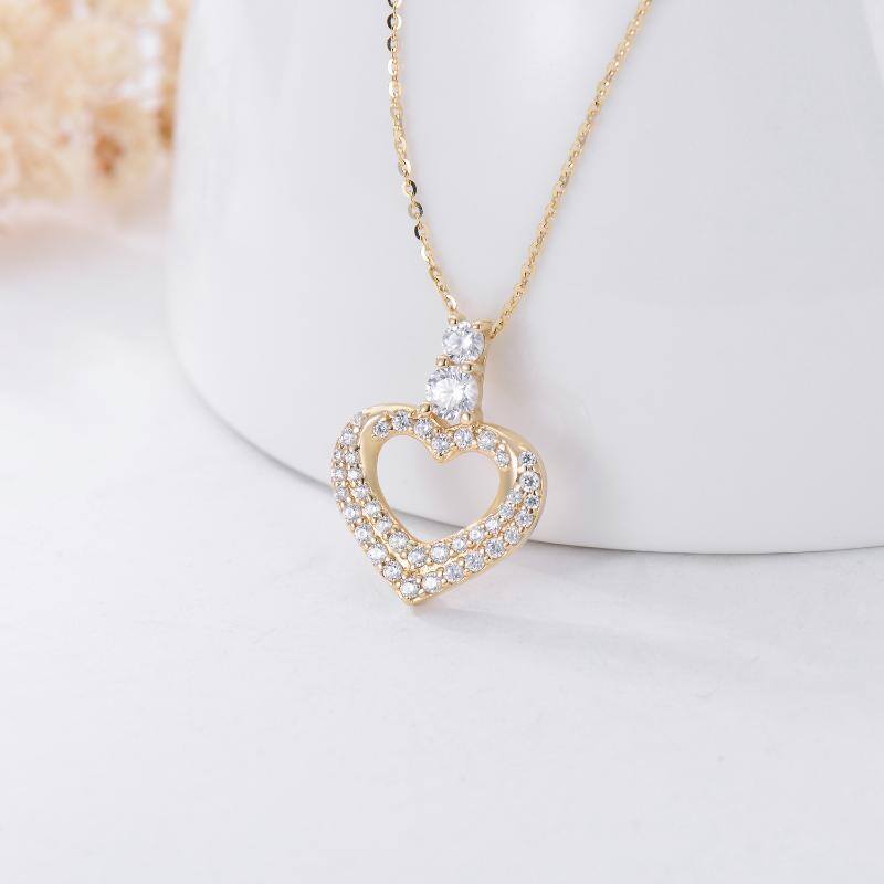 10K Gold Circular Shaped Cubic Zirconia Heart Pendant Necklace-3