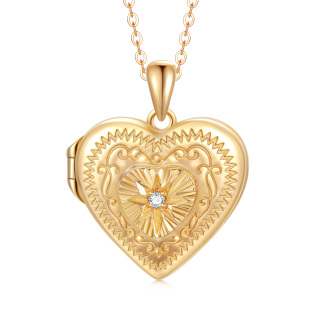 10K Gold Circular Shaped Cubic Zirconia Heart & Star Of David Personalized Photo Locket Necklace-60