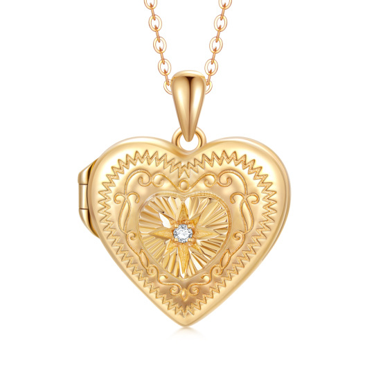 10K Gold Circular Shaped Cubic Zirconia Heart & Star Of David Personalized Photo Locket Necklace-5