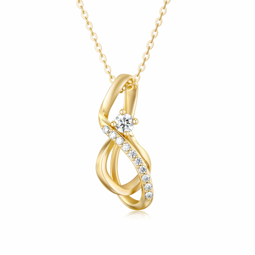 10K Gold Circular Shaped Cubic Zirconia Infinite Symbol Pendant Necklace-1