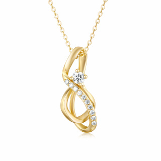 10K Gold Circular Shaped Cubic Zirconia Infinite Symbol Pendant Necklace-45