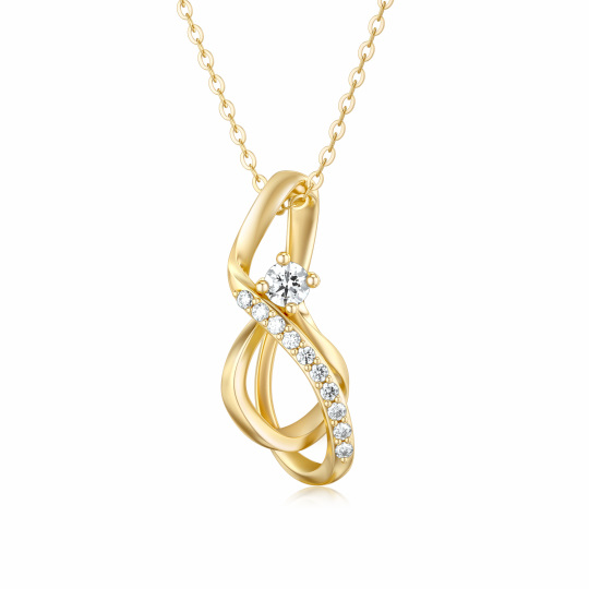 10K Gold Circular Shaped Cubic Zirconia Infinite Symbol Pendant Necklace