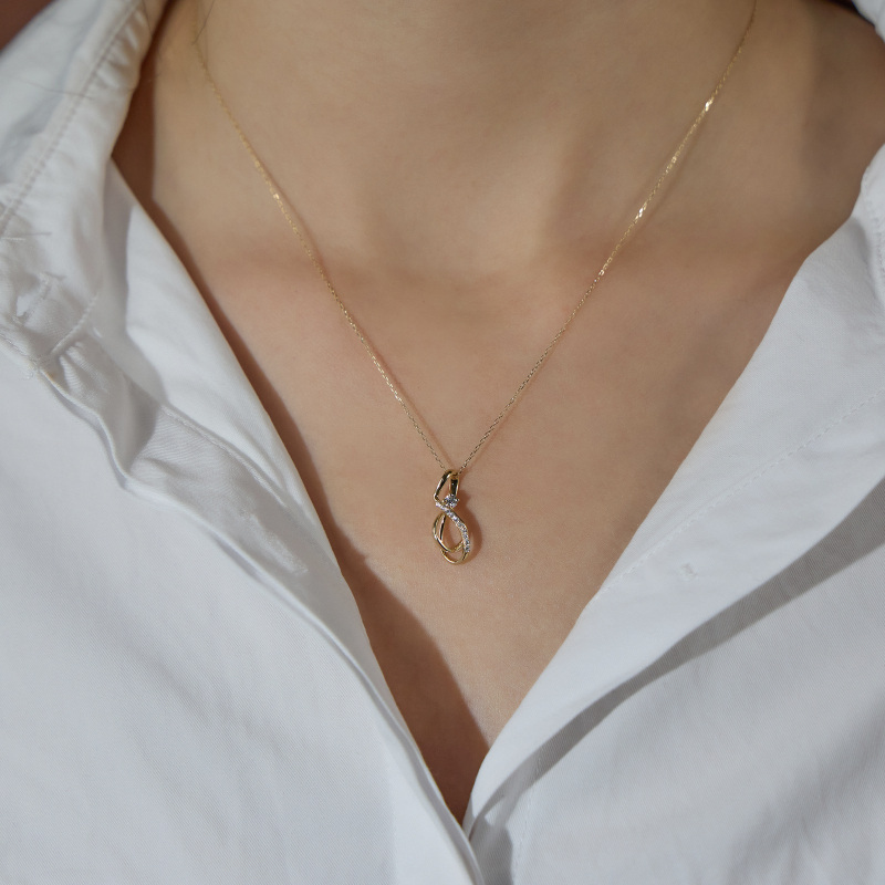 10K Gold Circular Shaped Cubic Zirconia Infinite Symbol Pendant Necklace-2