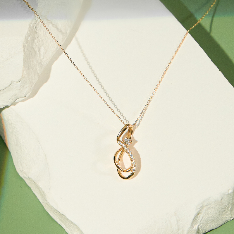 10K Gold Circular Shaped Cubic Zirconia Infinite Symbol Pendant Necklace-3