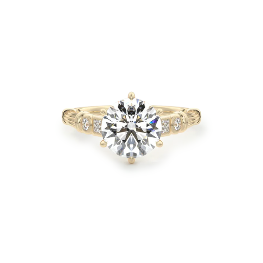 10K Gold Circular Shaped Lab Created Diamond & Moissanite Personalized Engraving Engagement Ring