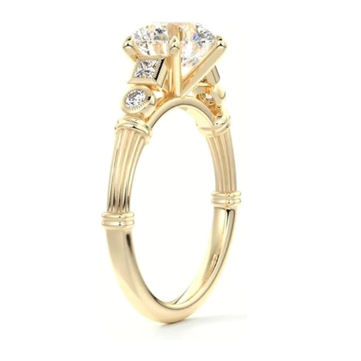 10K Gold Circular Shaped Lab Created Diamond & Moissanite Personalized Engraving Engagement Ring-4