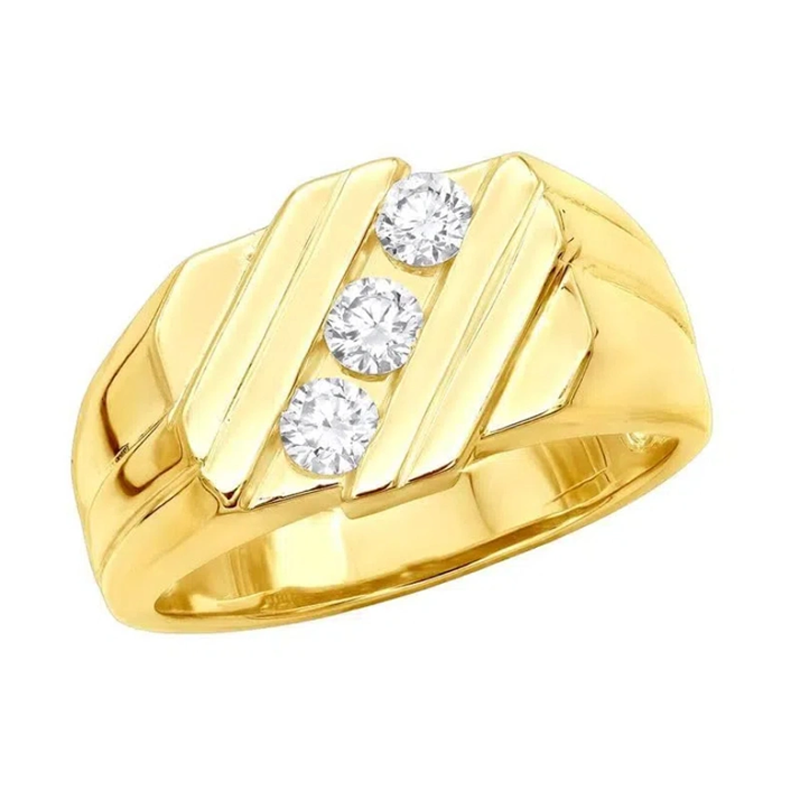 10K Gold Circular Shaped Lab Created Diamond Personalized Engraving Ring-3