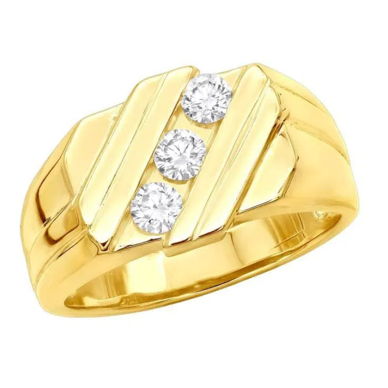 10K Gold Circular Shaped Lab Created Diamond Personalized Engraving Ring-1