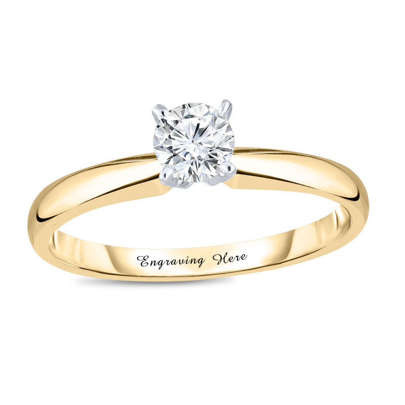 10K Gold Circular Shaped Lab Created Diamond Personalized Engraving Wedding Ring-4