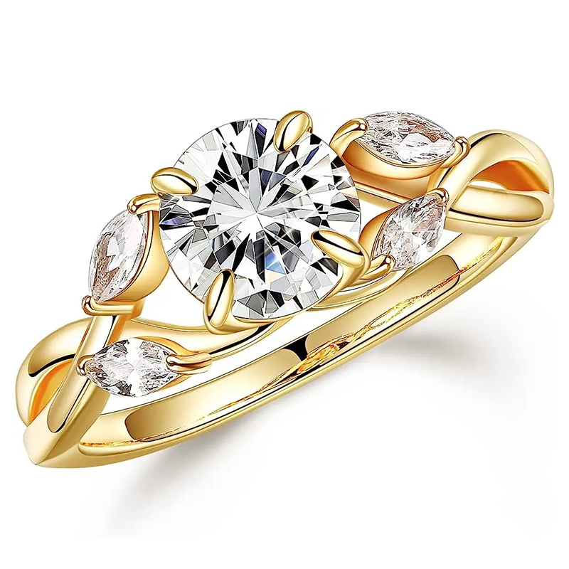 10K Gold Circular Shaped & Marquise Shaped Moissanite Wedding Ring-2