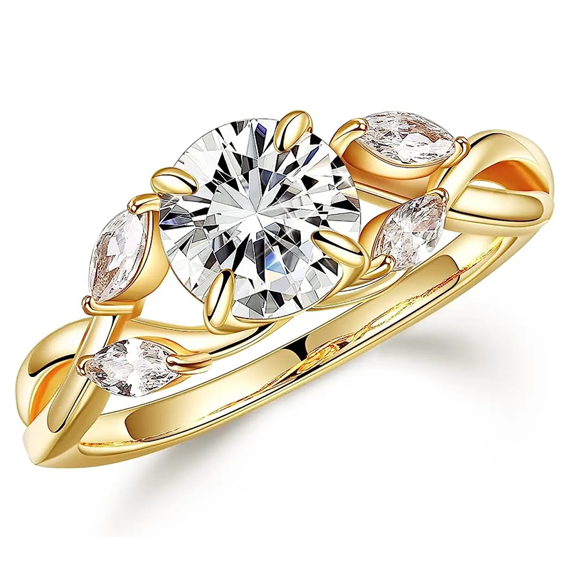 10K Gold Round Marquise Moissanite Wedding Ring For Womem-3
