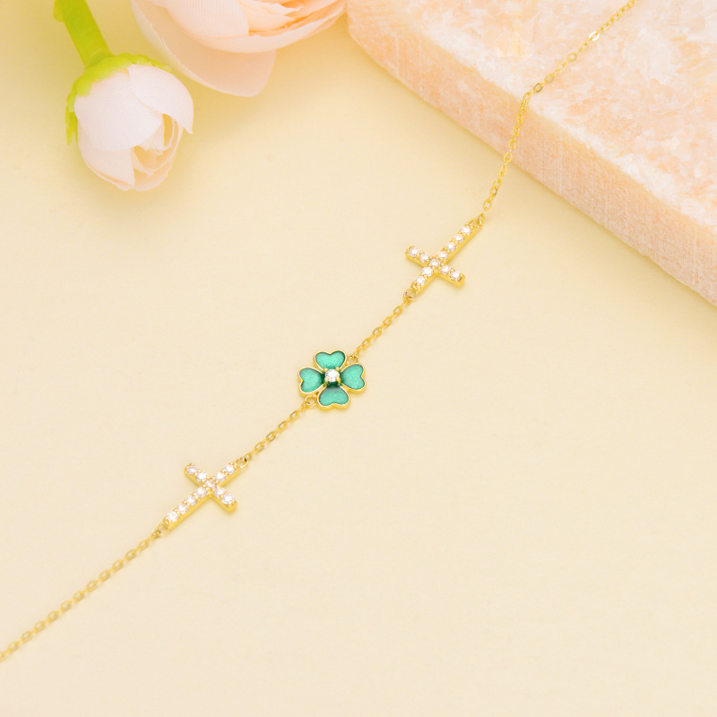 Pulsera con dije de trébol de cuatro hojas de moissanita en forma circular de oro de 10 quilates-3