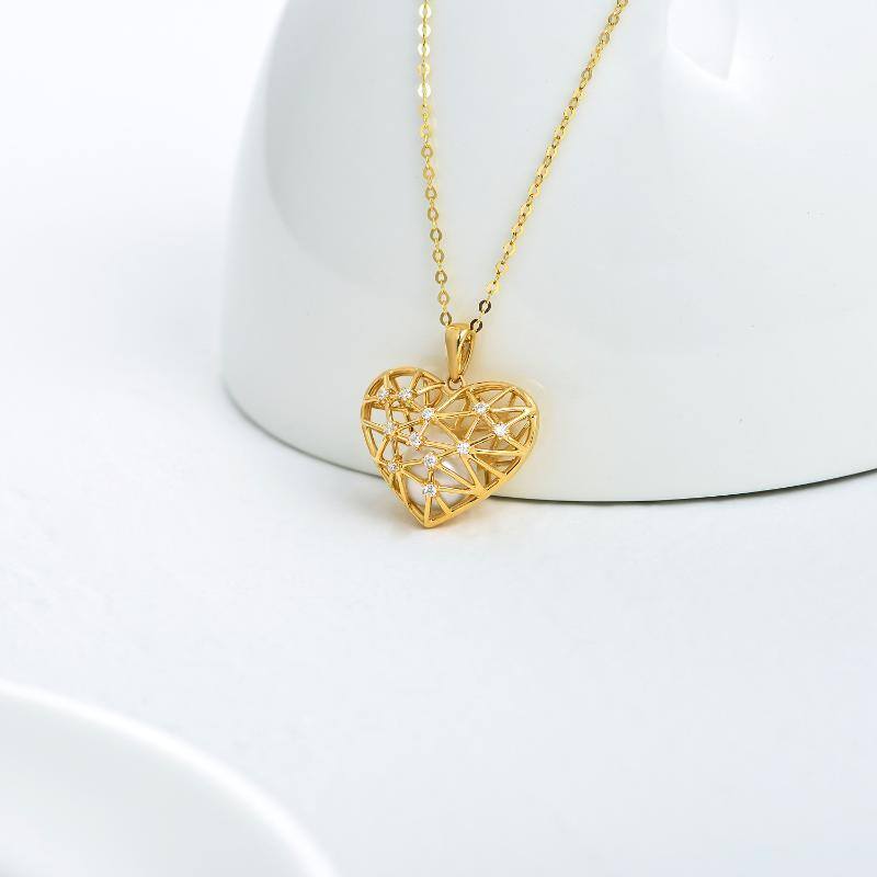 10K Gold Circular Shaped Moissanite & Pearl Heart Pendant Necklace-2