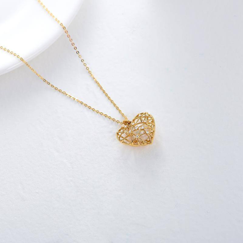 10K Gold Circular Shaped Moissanite & Pearl Heart Pendant Necklace-3