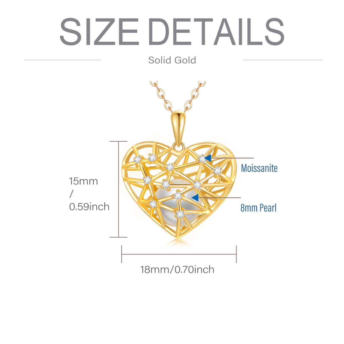 10K Gold Circular Shaped Moissanite & Pearl Heart Pendant Necklace-5