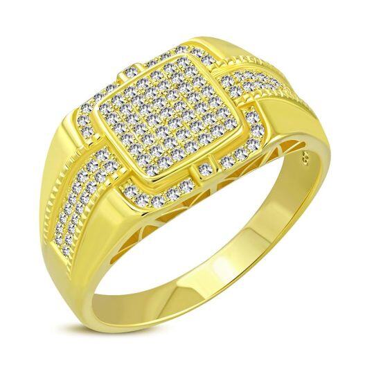 Bague carrée personnalisée en or 10 carats avec moissanite de forme circulaire pour homme