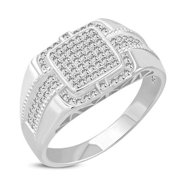 10K Gold Circular Shaped Moissanite Personalized Engraving & Square Ring for Men-2