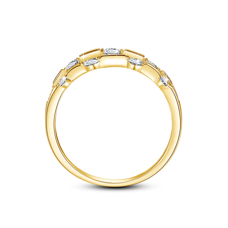 14K Gold Circular Shaped Moissanite Personalized Engraving Wedding Ring-2