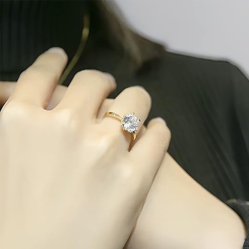 خاتم زفاف من الذهب عيار 10 قيراط مرصع بحجر الموزانيت المستدير-3