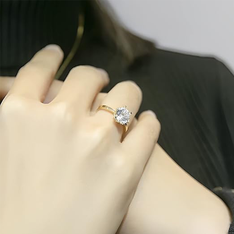 Aliança de casamento de moissanite em formato circular em ouro 10K-3