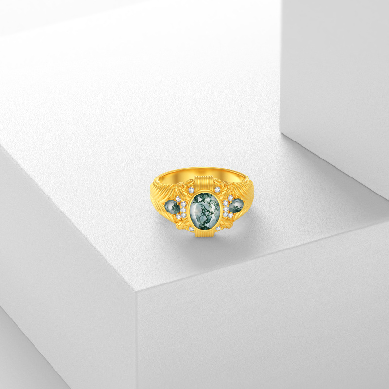 10K White Gold 2 CT Round Cut Moss Agate Personalized Engraving Band-3