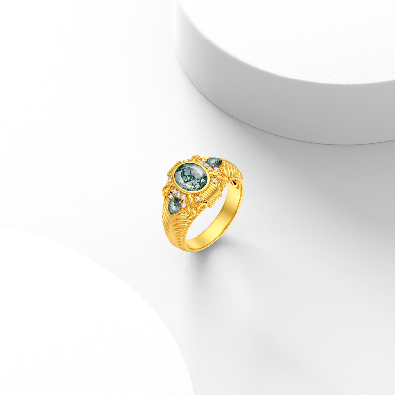 10K White Gold 2 CT Round Cut Moss Agate Personalized Engraving Band-5