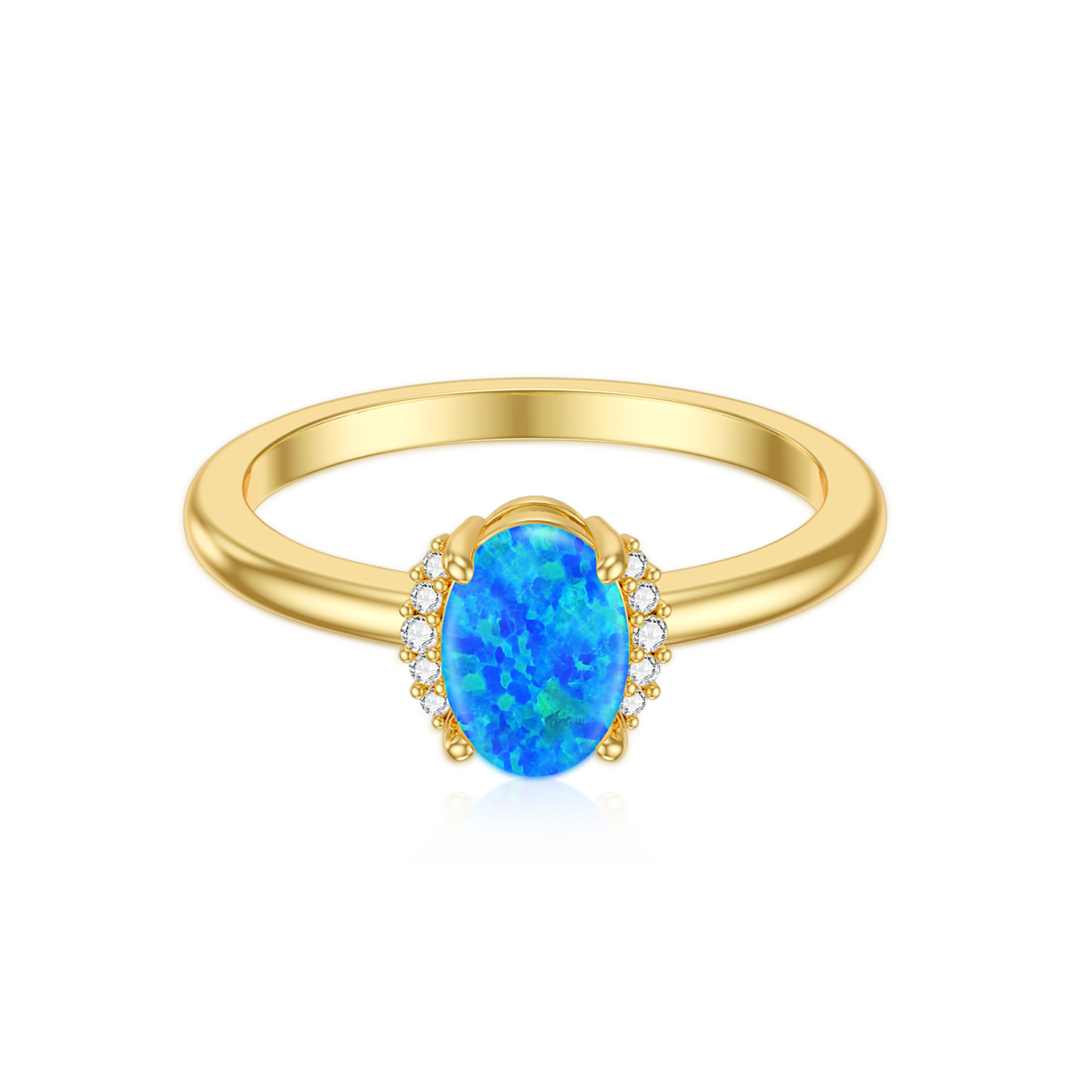 10K Gold Circular Shaped & Oval Shaped Diamond & Opal Custom Oval Shaped Wedding Ring 3EX IGI Certified-1