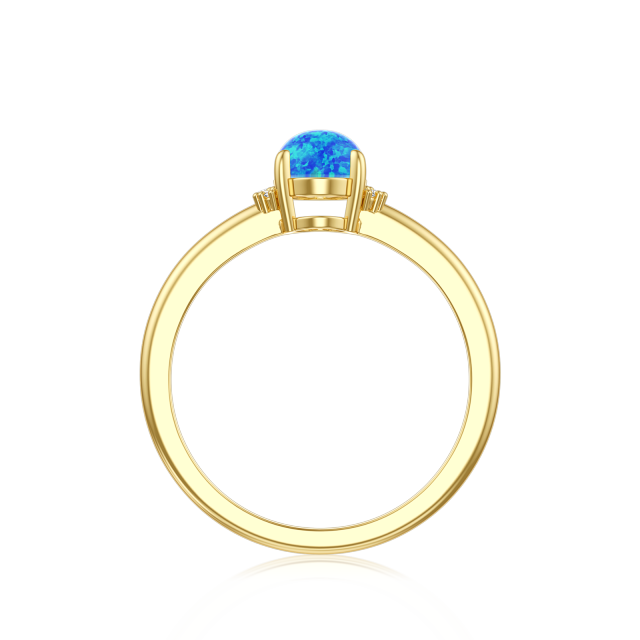 10K Gold Circular Shaped & Oval Shaped Diamond & Opal Oval Shaped Wedding Ring-3