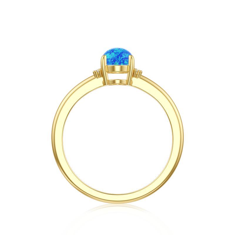 10K Gold Round Shaped & Oval Shaped Diamond & Opal Custom Oval Shaped Wedding Ring 3EX IGI Certified-3