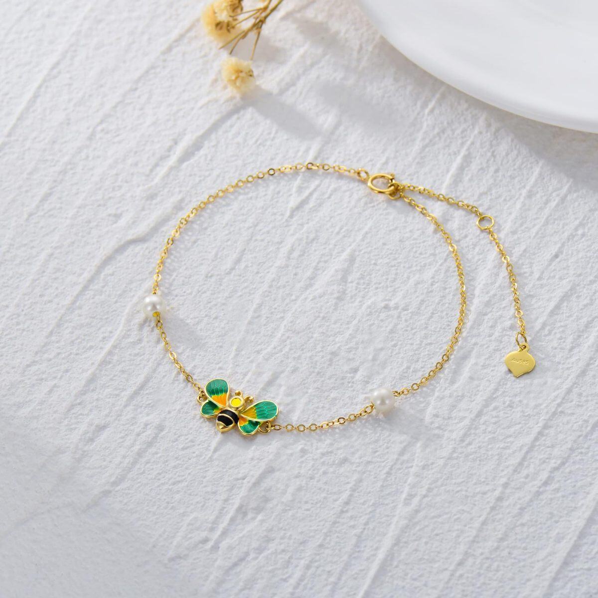 10K Gold Circular Shaped Pearl Bees Single Layer Anklet-5