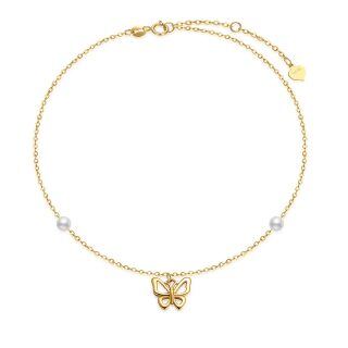 10K Gold Circular Shaped Pearl Butterfly Pendant Bracelet-2