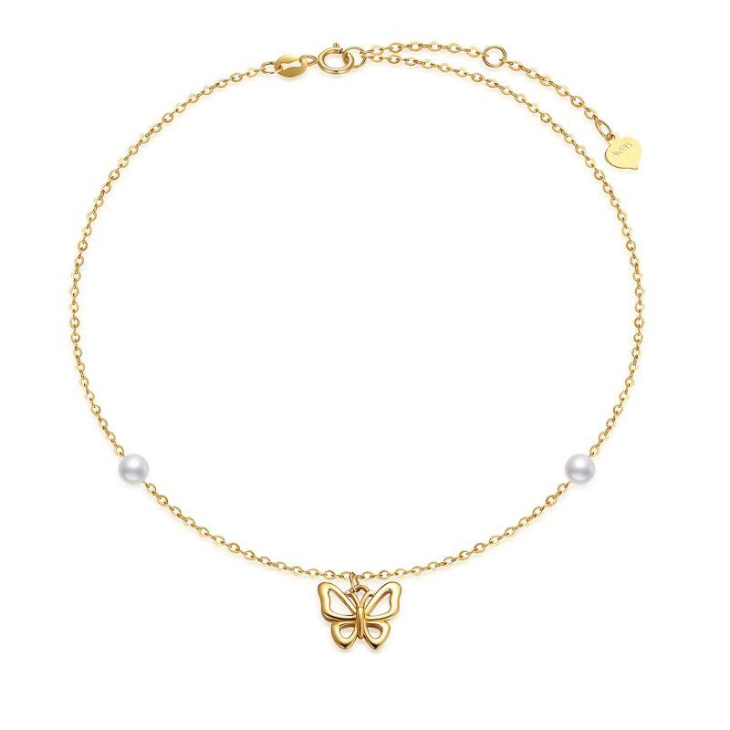 10K Gold Circular Shaped Pearl Butterfly Pendant Bracelet