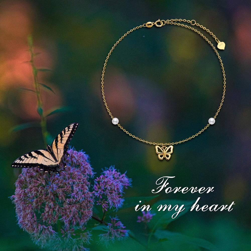 Bracelet en or 10K avec pendentif papillon en forme de perle circulaire-3