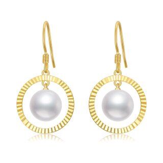 10K Gold Circular Shaped Pearl Circle Drop Earrings-19