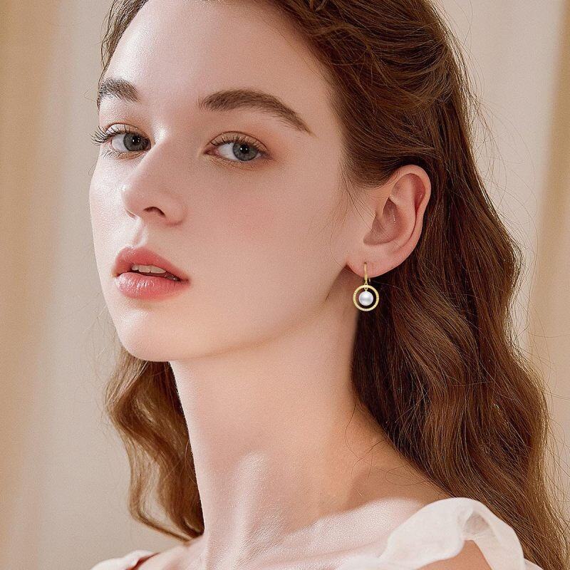 Boucles d'oreilles pendantes rondes en or 14 carats et perles-2