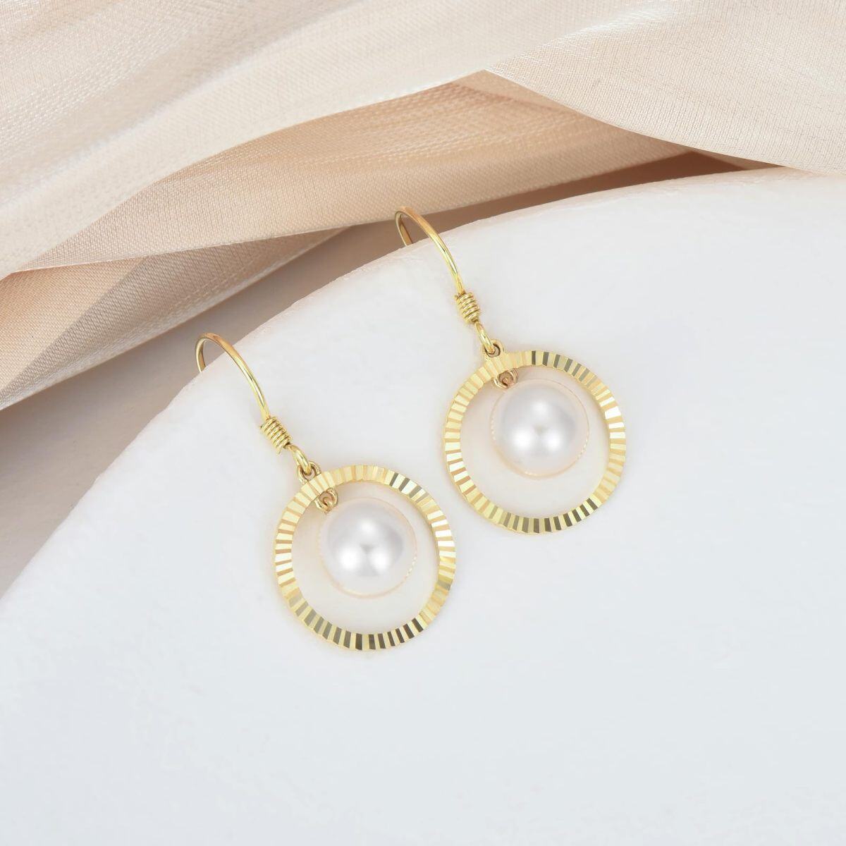 10K Gold Circular Shaped Pearl Circle Drop Earrings-3