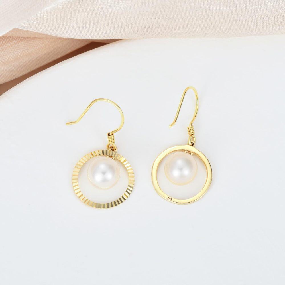 10K Gold Circular Shaped Pearl Circle Drop Earrings-4
