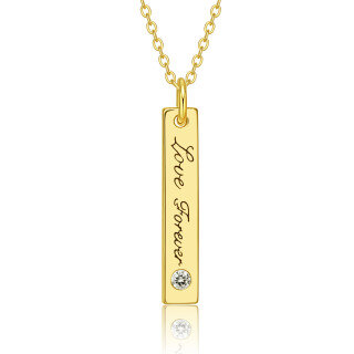 10K Gold Circular Shaped Cubic Zirconia Personalized Birthstone Bar Necklace-46