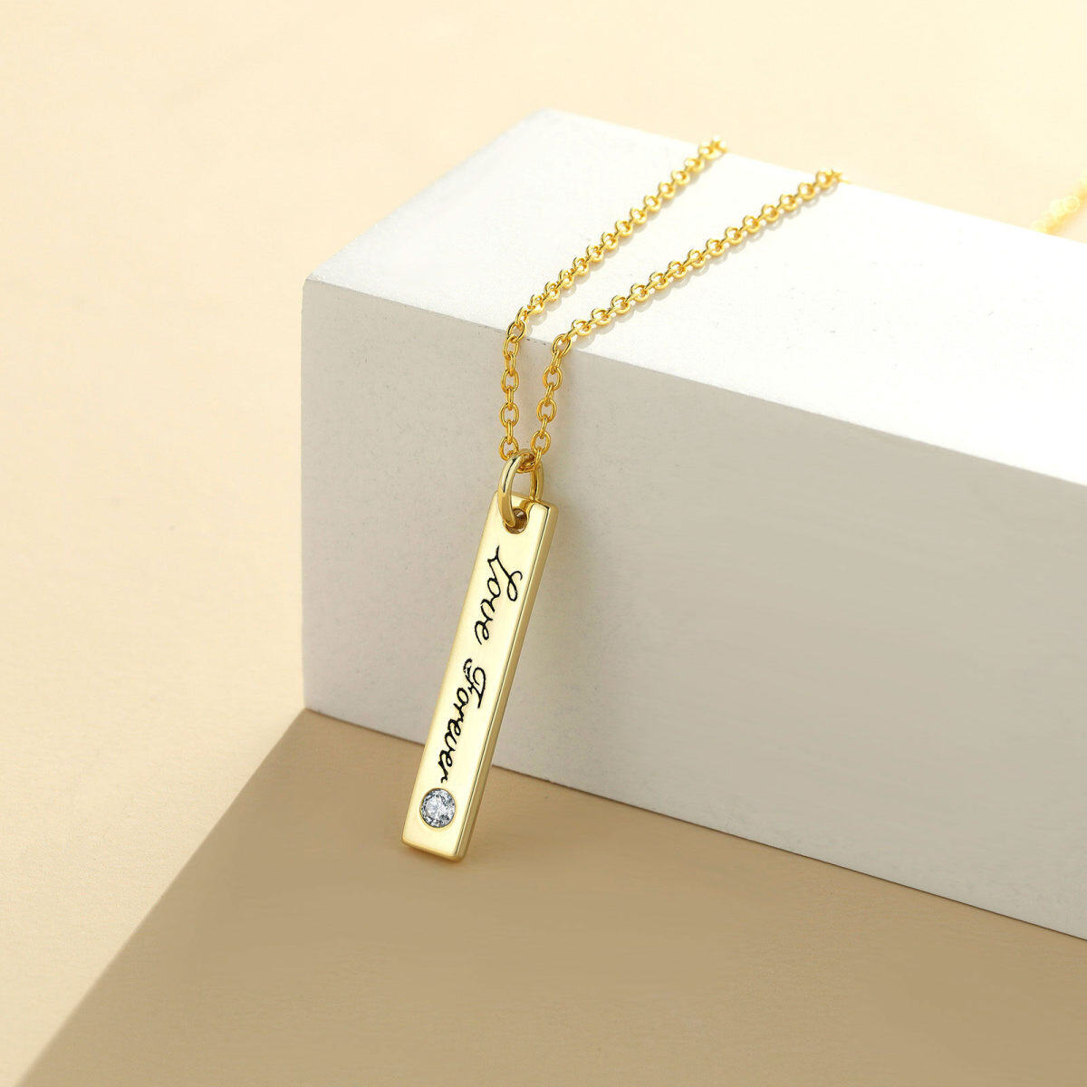 10K Gold Circular Shaped Cubic Zirconia Personalized Birthstone Bar Necklace-4