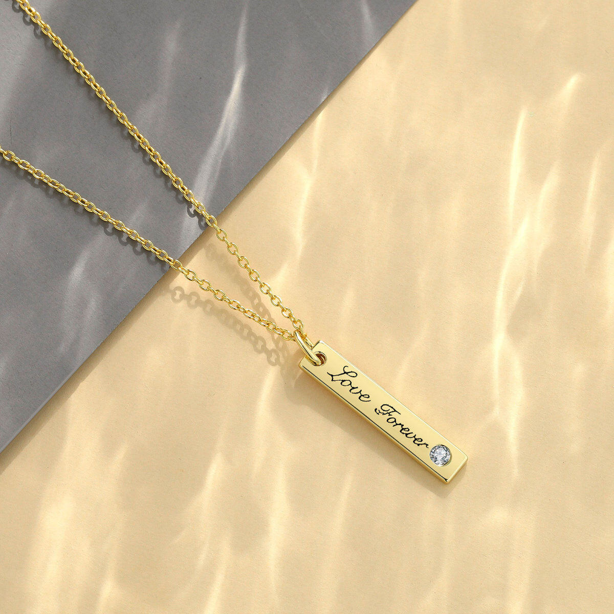 10K Gold Circular Shaped Cubic Zirconia Personalized Birthstone Bar Necklace-5