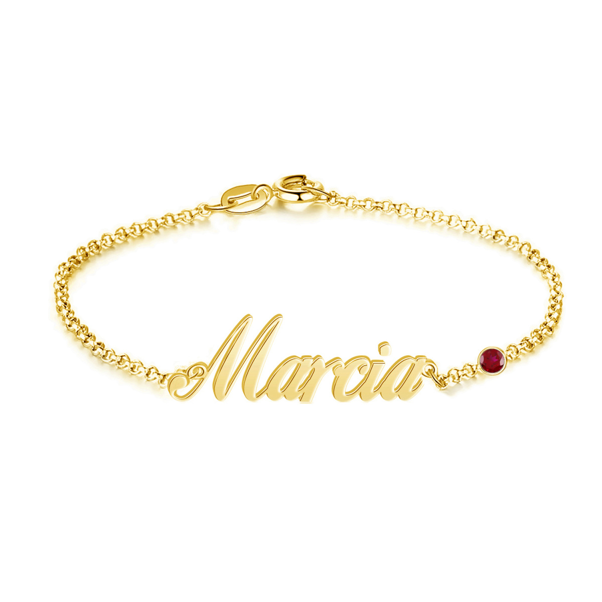 10K Gold Cubic Zirconia Personalized Birthstone & Classic Name Bracelet-1