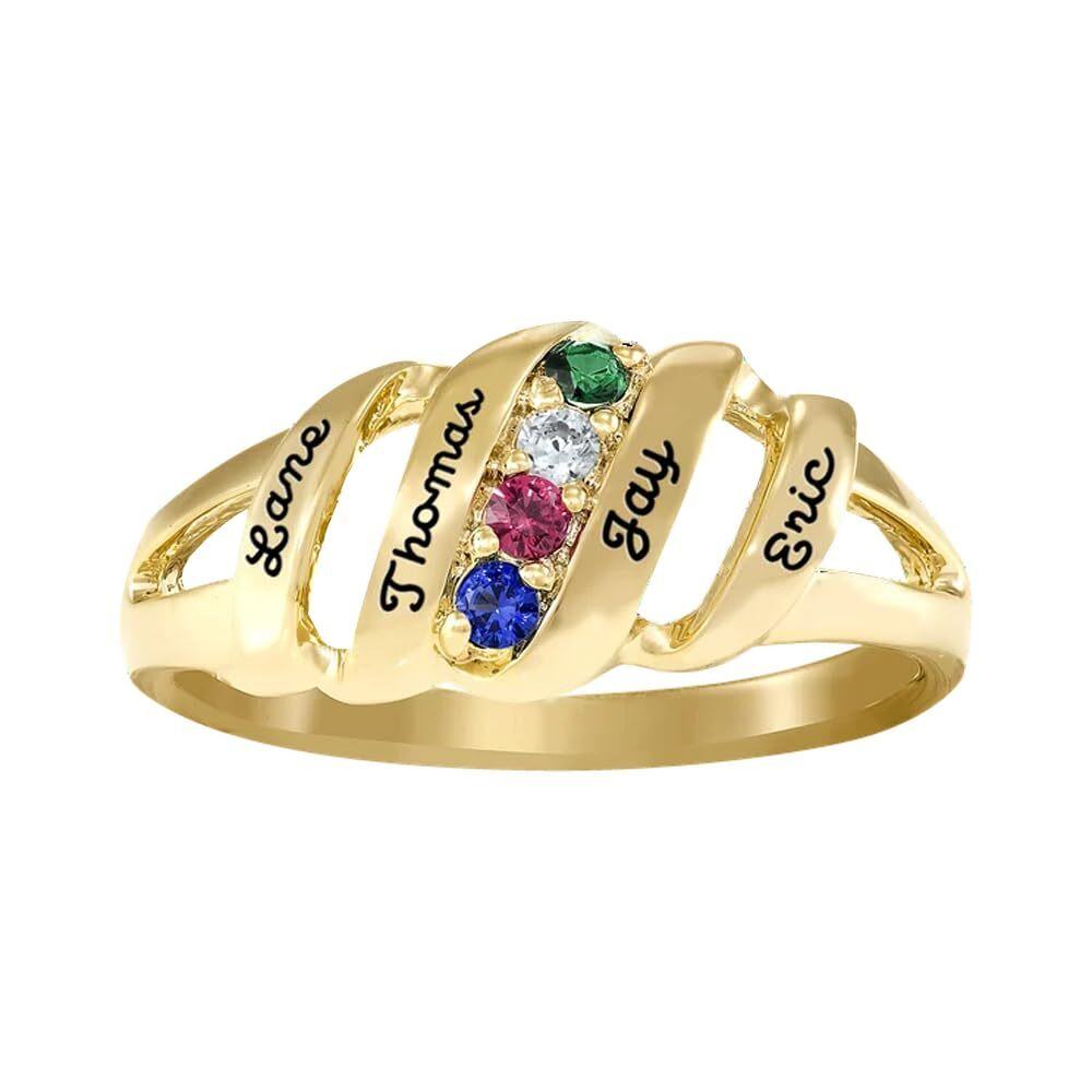 10K Gold Circular Cubic Zirconia Personalized Birthstone Engraving Ring For Women-1