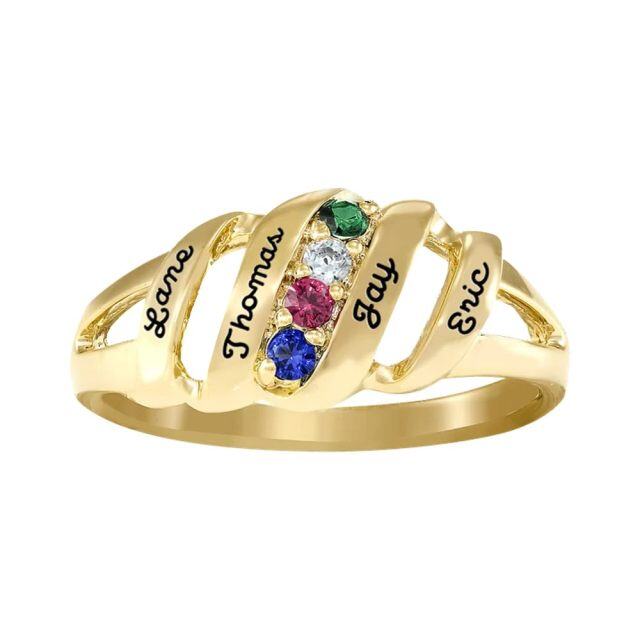 Bague gravée avec pierre de naissance personnalisée en or 10 carats avec oxyde de zirconium circulaire pour femme