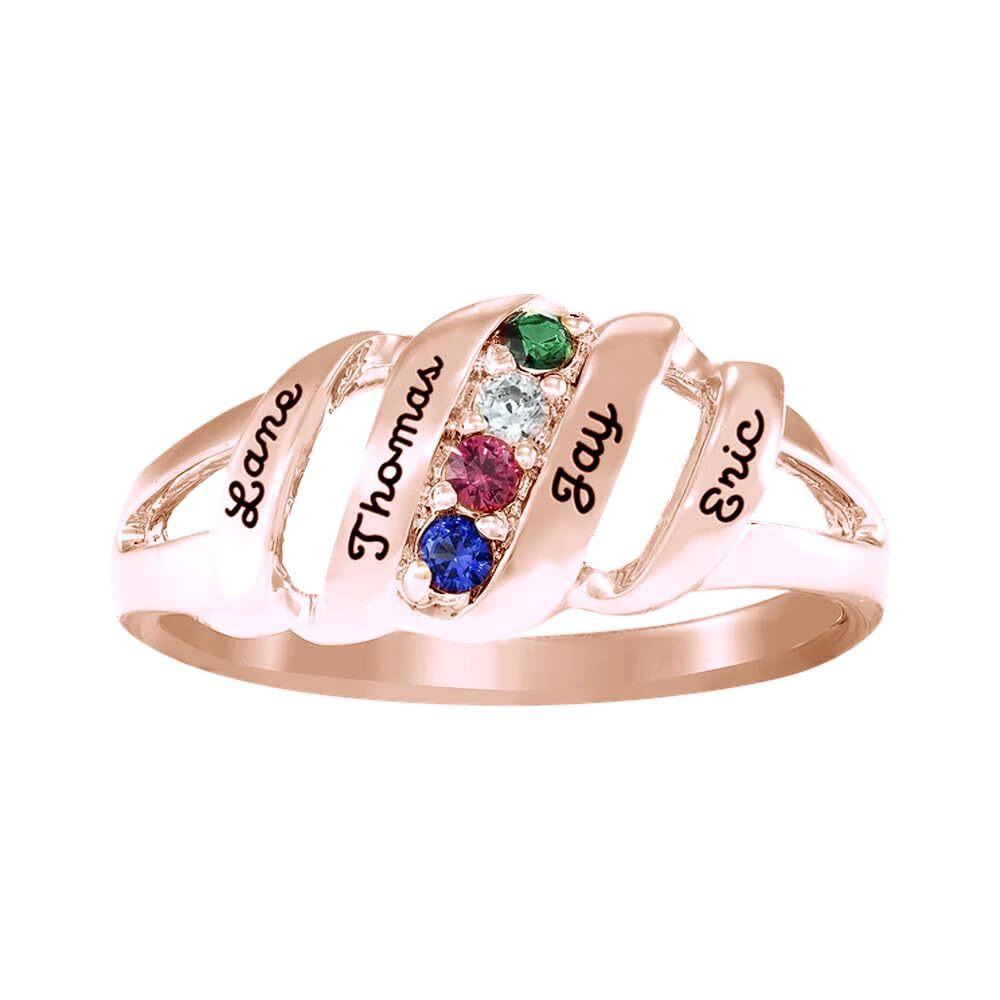 10K Gold Circular Cubic Zirconia Personalized Birthstone Engraving Ring For Women-3